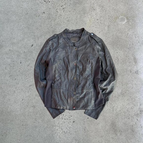 2000s fitted leather jacket - Picture 1 of 8